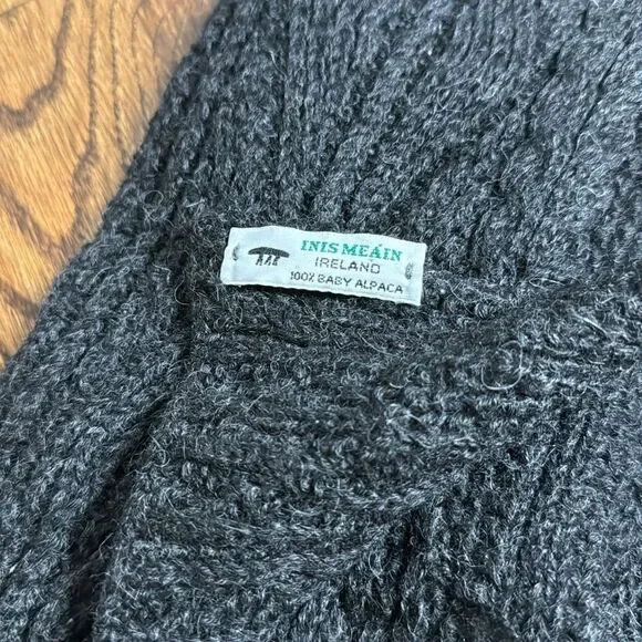 Vintage Inis Meáin 100% Baby Alpaca Gray Cable Knit Scarf - Picture 2 of 4